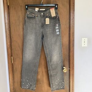 Levi’s low pro gray midrise straight leg jean splatter detail size 27